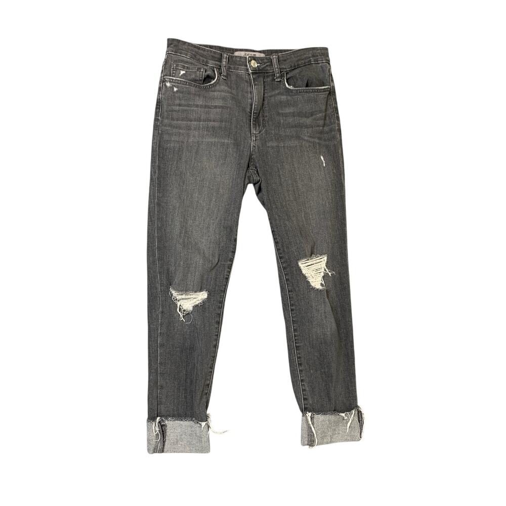 Joes Jeans Women 28 Grey Denim Cuffed Ankle Mid Rise Whiskered Distressed Crop